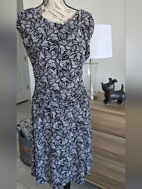 Enfocus Studio Black and White Leaf Print Dress